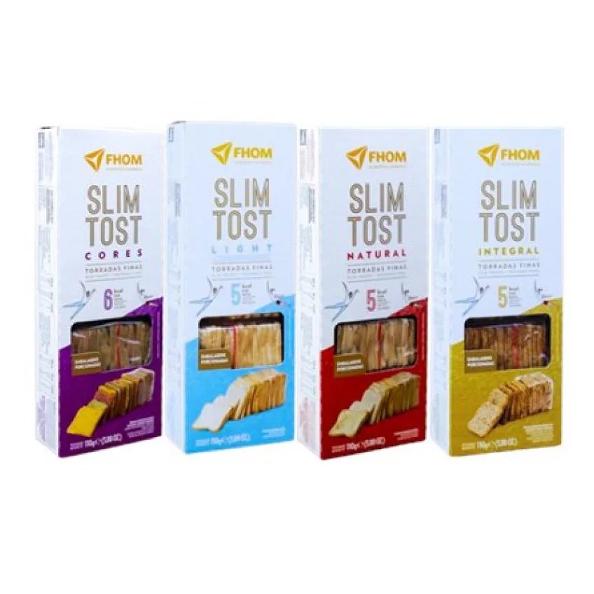 Kit 4 unid Torrada Slim Tost 4 sabores Vegano Caixa FHOM