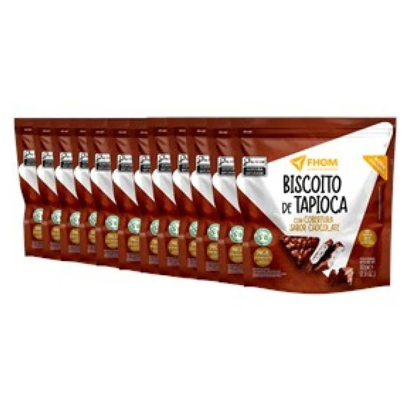 Kit 10 unid Biscoito de Tapioca Chocolate 60g Vegano Sem Glúten FHOM