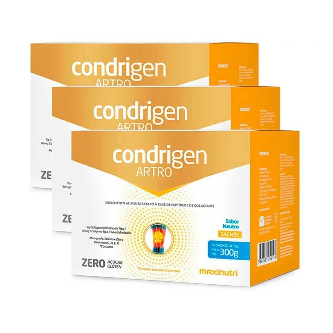 Kit 3 Condrigen Artro Colágeno Tipo 1 E 2 Maxinutri Neutro