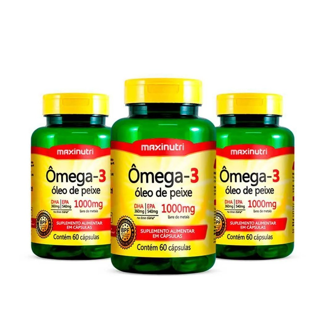 Kit 03 ômega 3 óleo De Peixe 1000 Mg Maxinutri 60 Capsulas