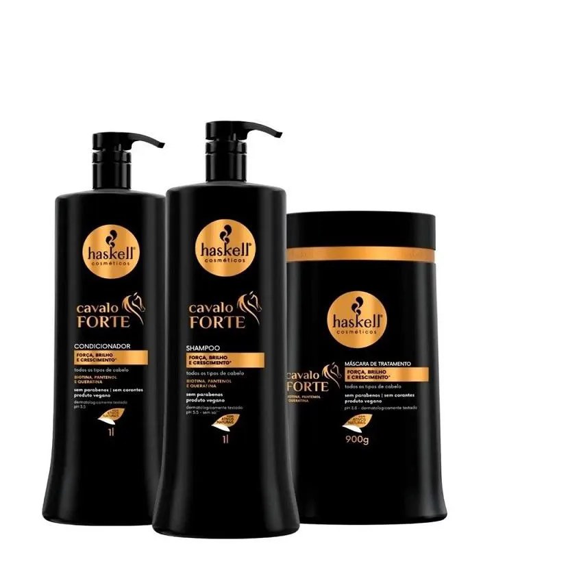 Kit Haskell Cavalo Forte Shampoo 1 Litro 1 Condicionador 1 Litro 1 Mascara 900ML