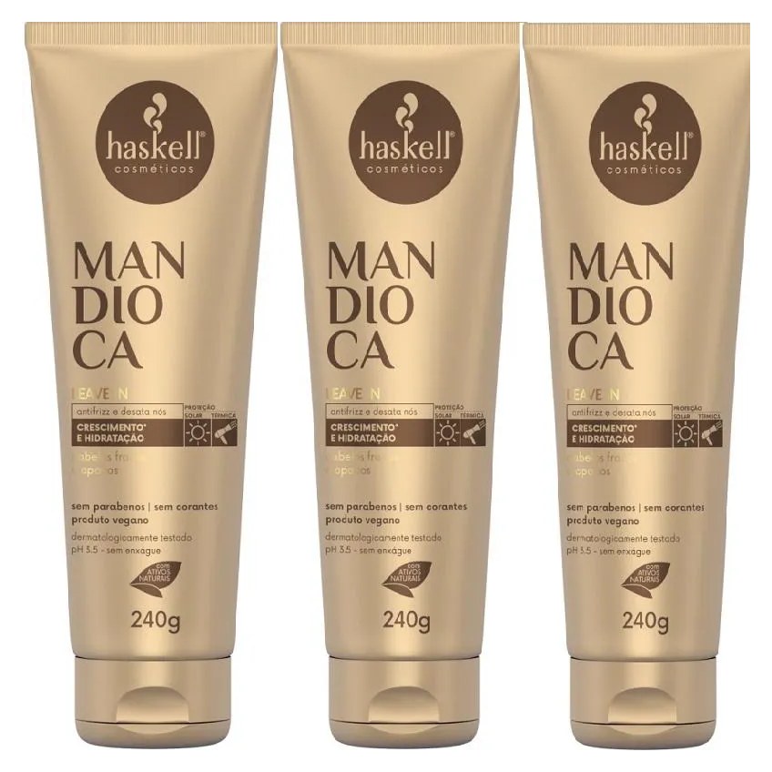 Kit 3 Leave in Haskell Creme De Pentear Mandioca 240gr