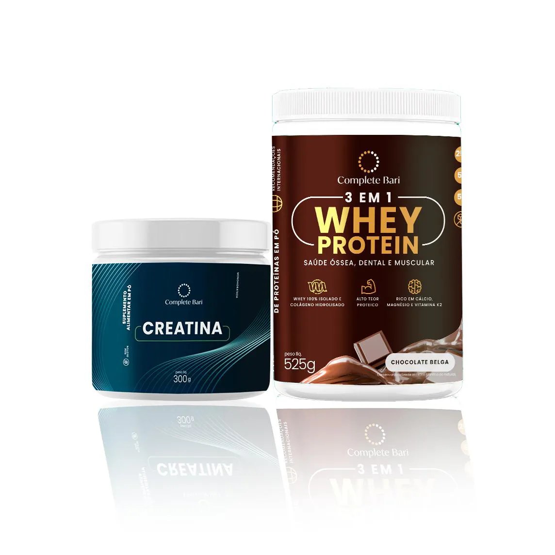 Kit 1 Whey Isolado Chocolate Belga + 1 Creatina Complete Bari