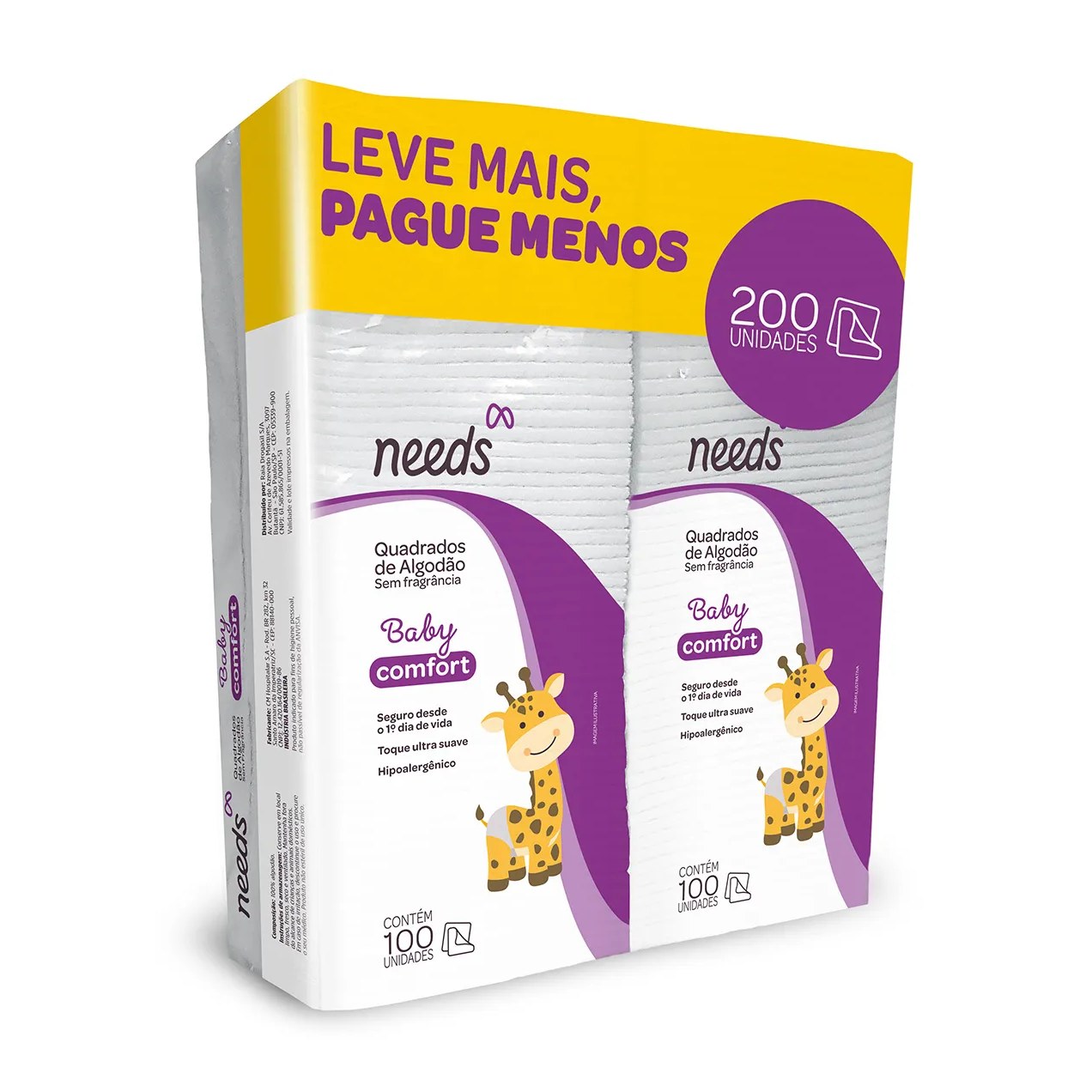 Algodão Quadrado Needs Baby Comfort 200 Unidades