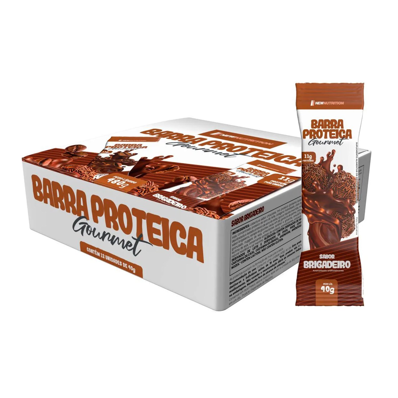 Barra Proteíca 40g Brigadeiro Gourmet Caixa com 12 Unidades 500g