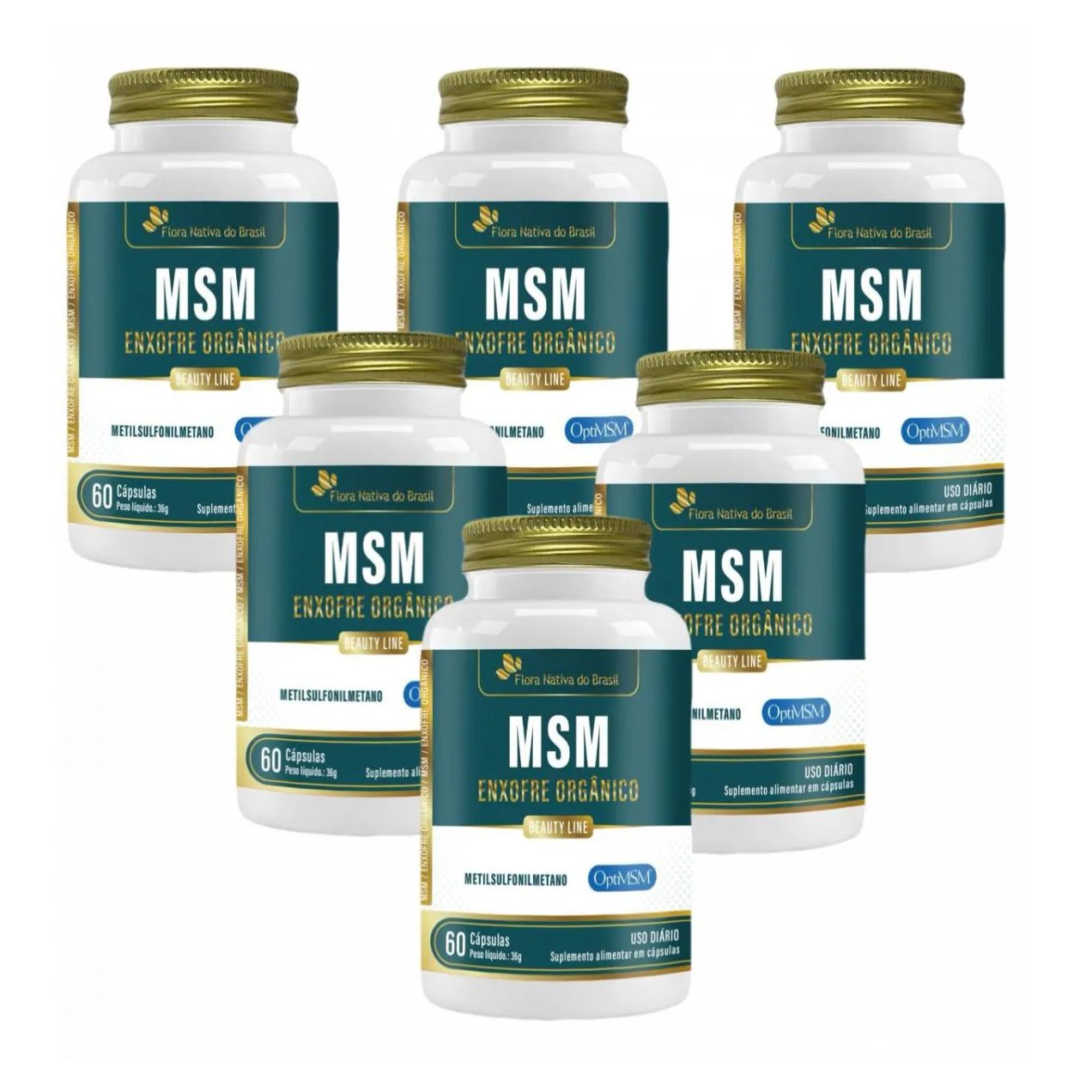 6x Msm Enxofre Orgânico + Vitamina C - 60 Cápsulas. - Flora Nativa