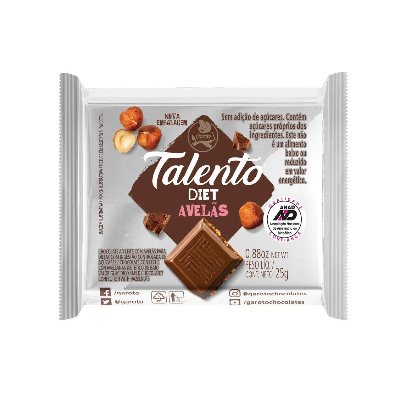 Talento Tablete Diet Avelãs 25g