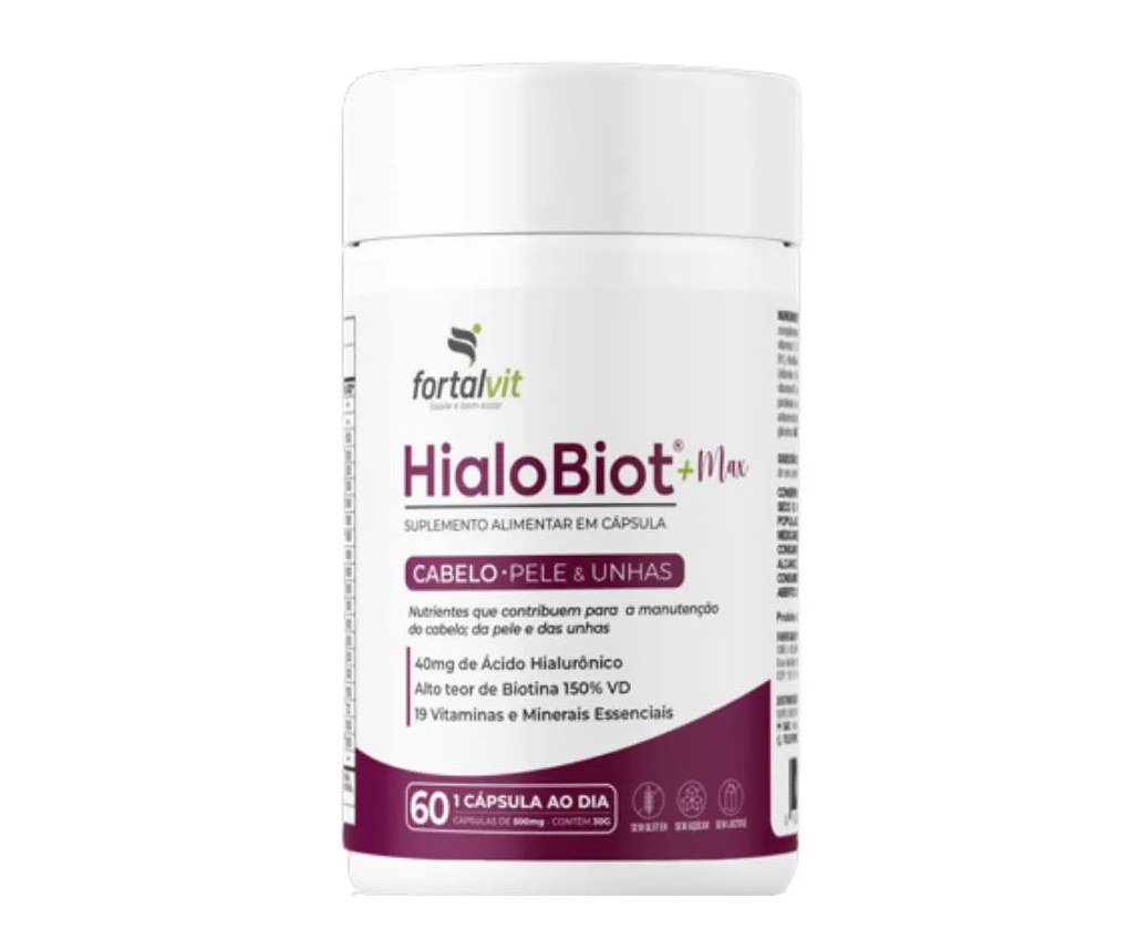 HialoBiot Max Cabelo, Pele e Unhas, Ácido Hialurônico, Biotina e Multivitaminas, Fortalvit