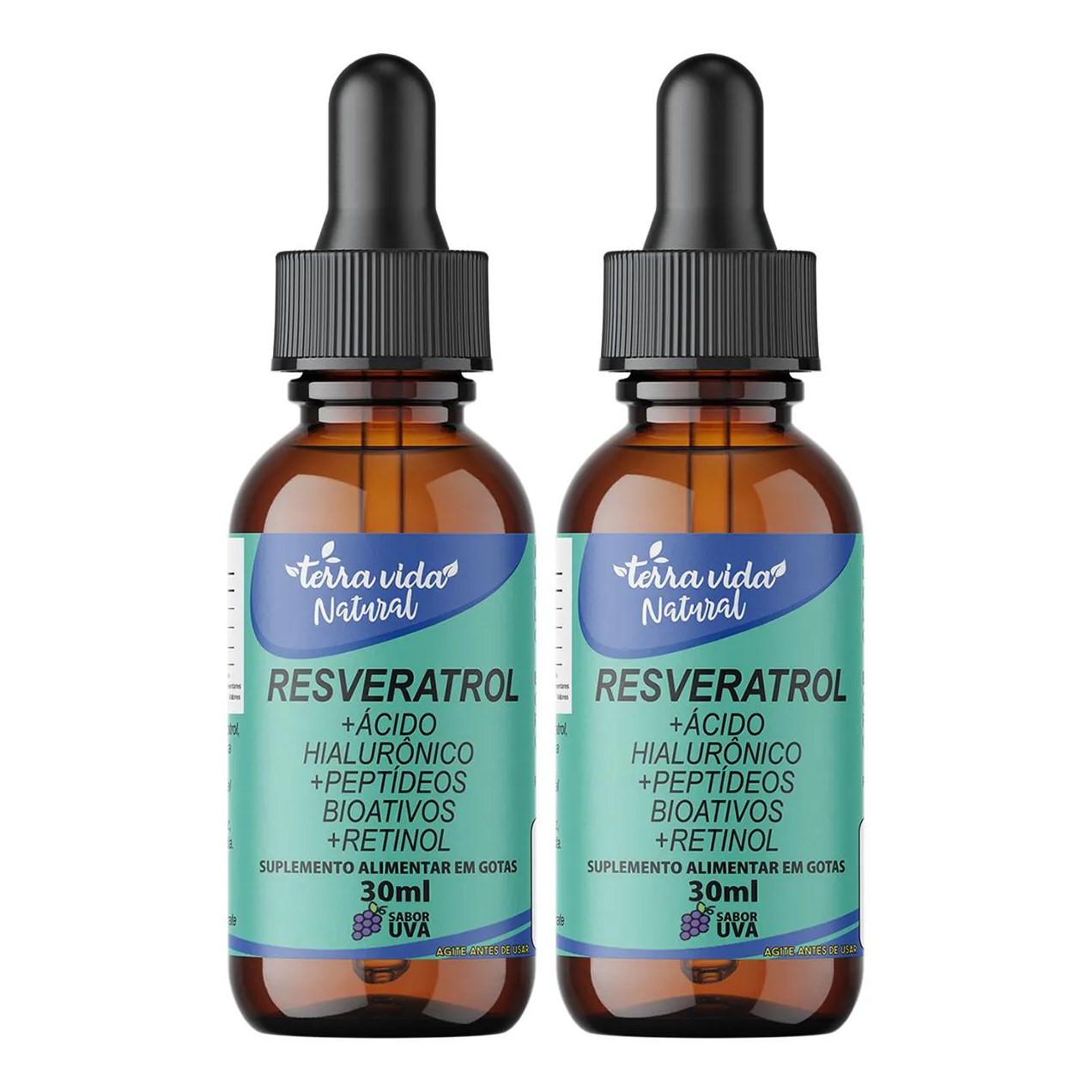2 Resveratrol +Ácido Hialurônico +Colágeno +Vitamina A(Retinol) de 30ML Sabor UVA