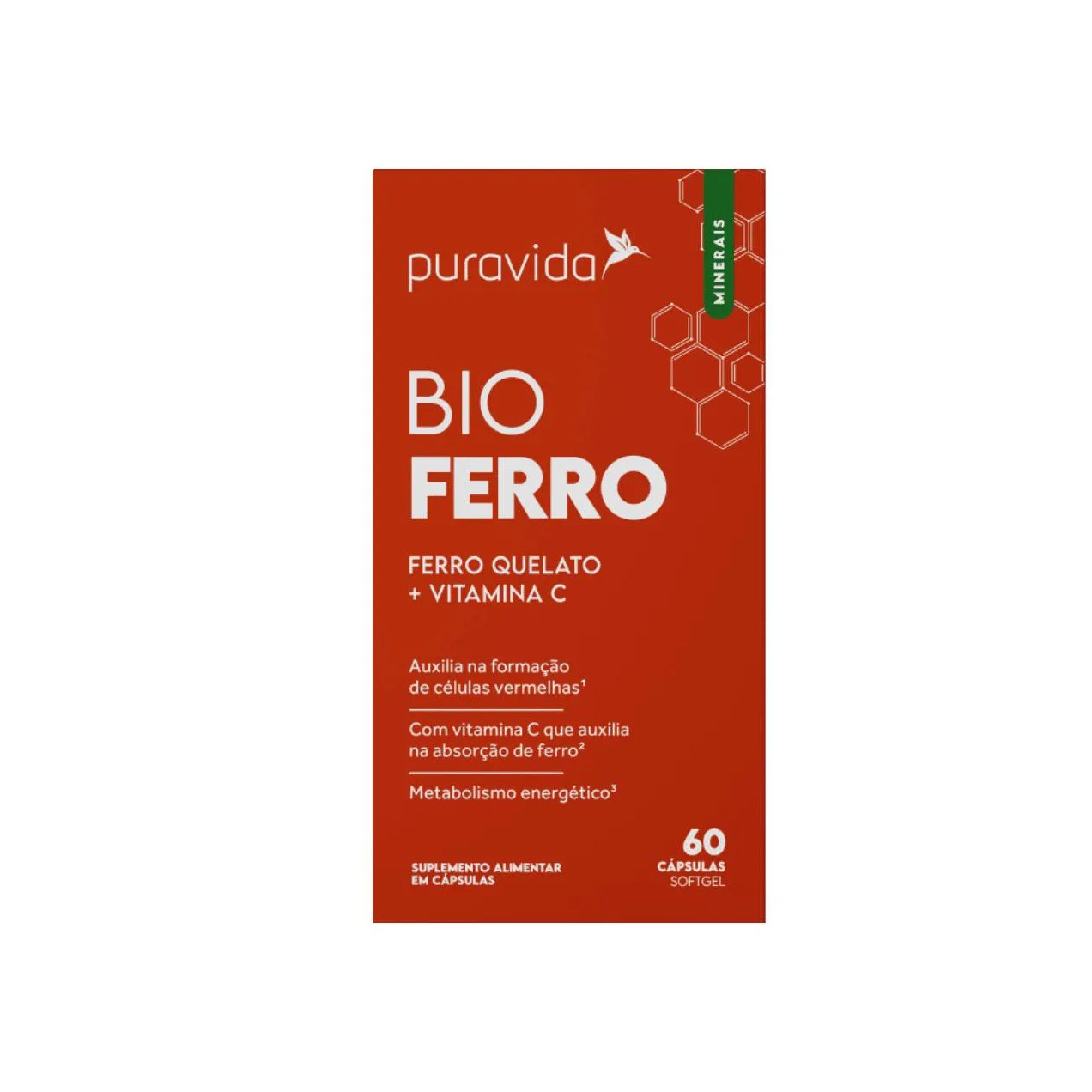 Bio Ferro Vitaminas C Ferro Quelato 60 cápsulas Puravida