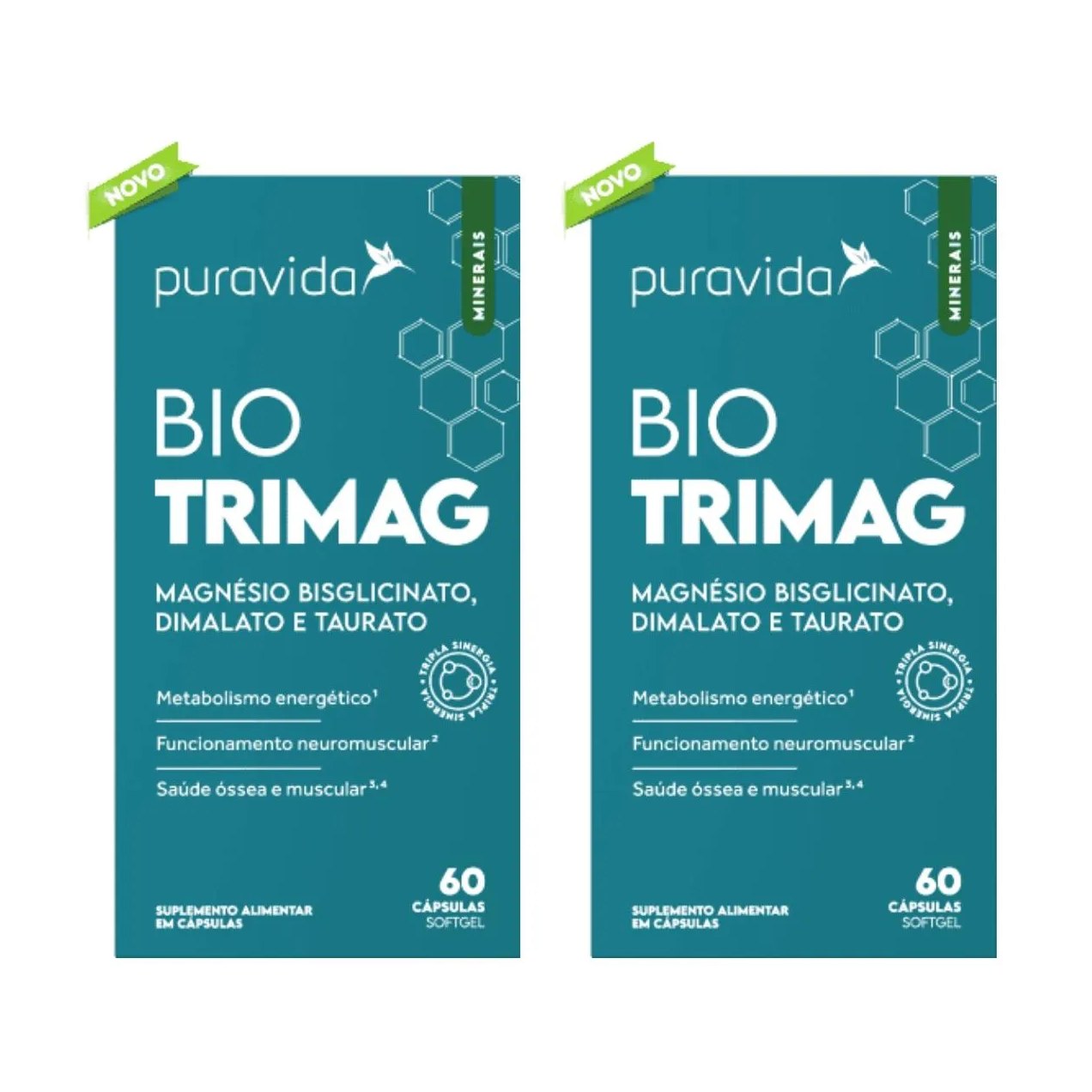 Kit 2 Bio Trimag 60 cápsulas Magnésio Bisciglinato Puravida sem Sabor