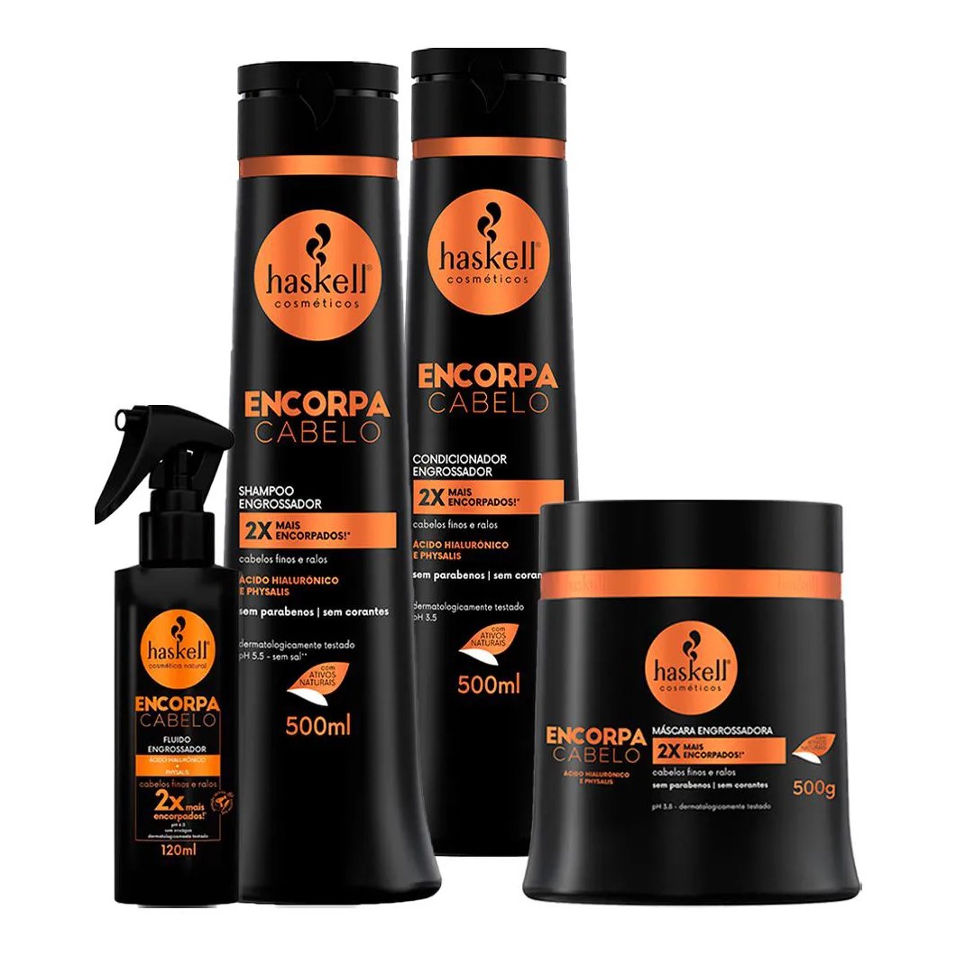 Kit Encorpa Cabelo Haskell Shampoo Cond Máscara 500g +fluido