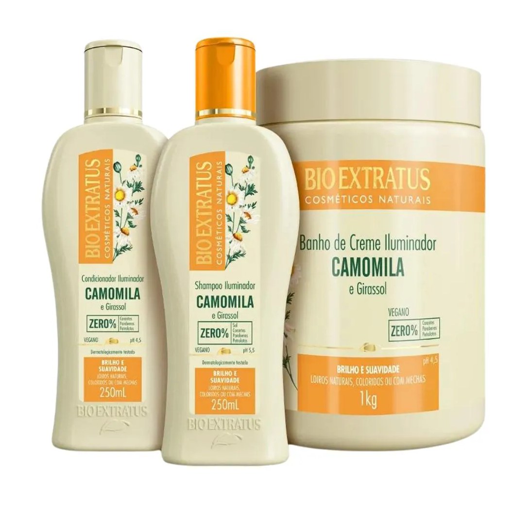 Kit Bio Extratus Camomila Shampoo, Condicionador e Banho de Creme (250ml/1kg)