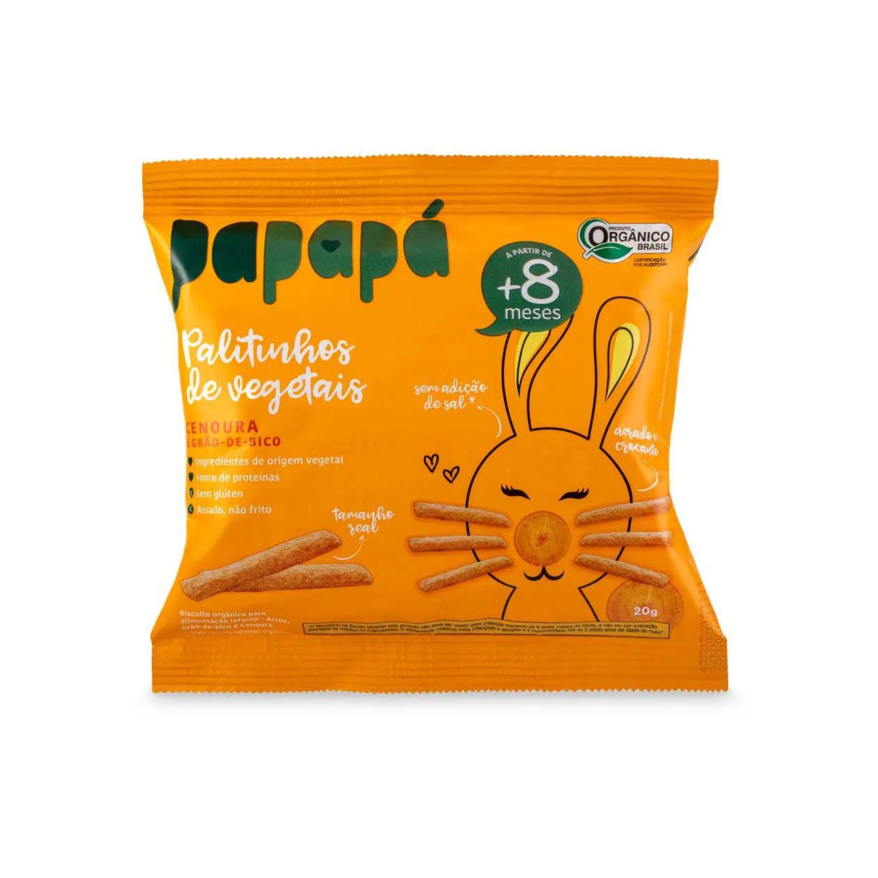 Biscoito Infantil Papapá Palitinhos de Vegetais Cenoura e Grão-de-Bico 20g