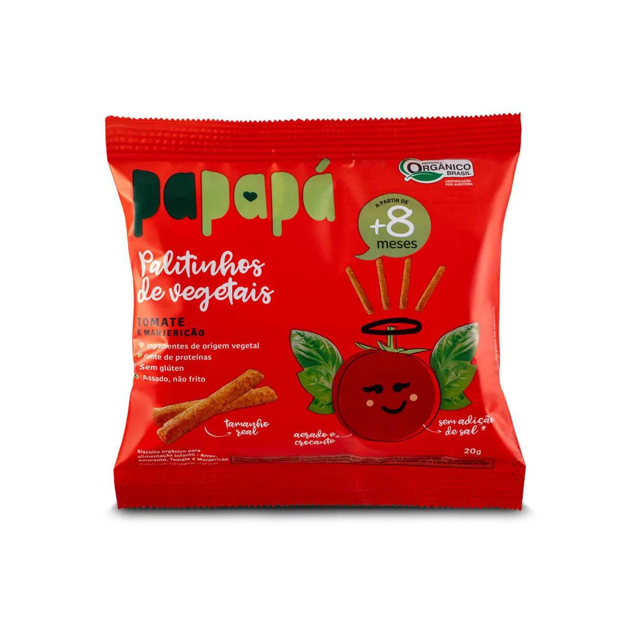 Biscoito Infantil Papapá Palitinhos de Vegetais Tomate e Manjericão 20g