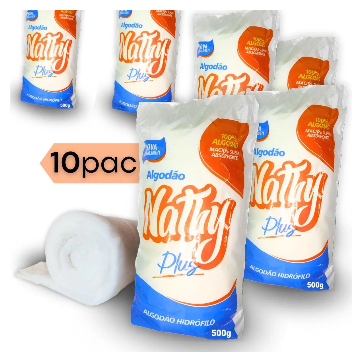 Algodão Hidrófilo Rolo 500gr C/10 Unidades