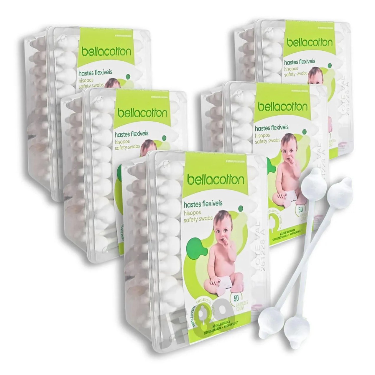 Haste Flexível Cotonete Bebe Bellacotton 5 pac. total 250uni