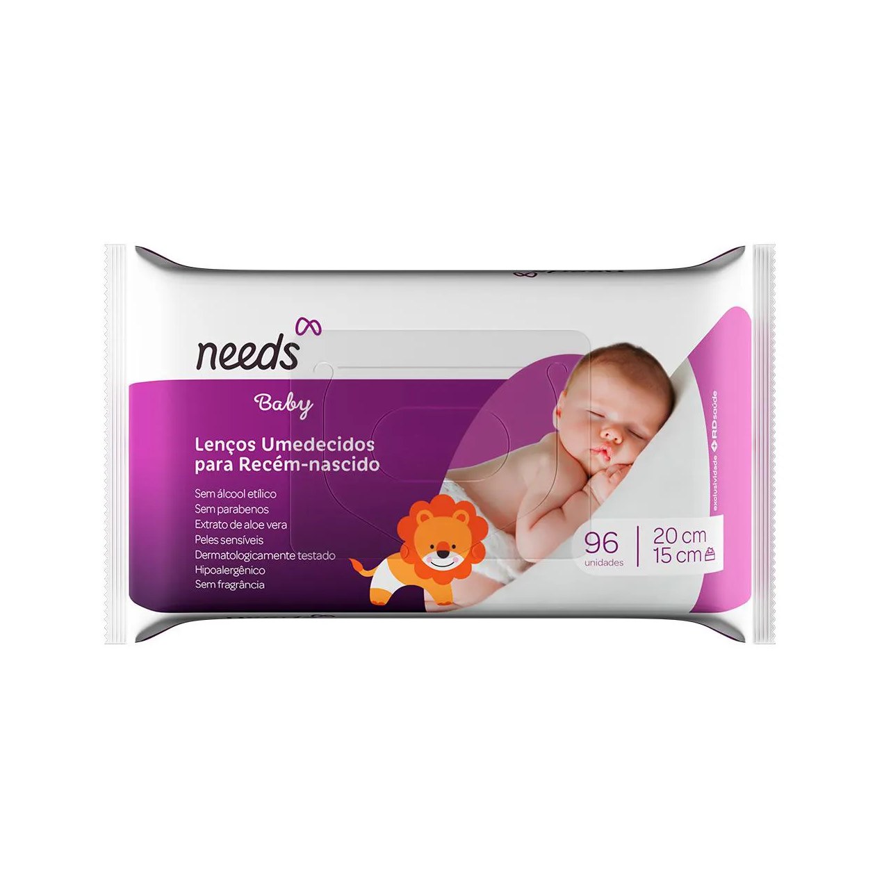 Lenço Umedecido Needs Baby Recém-Nascido Aloe Vera Sem Álcool Etílico Sem Perfume 96 unidades