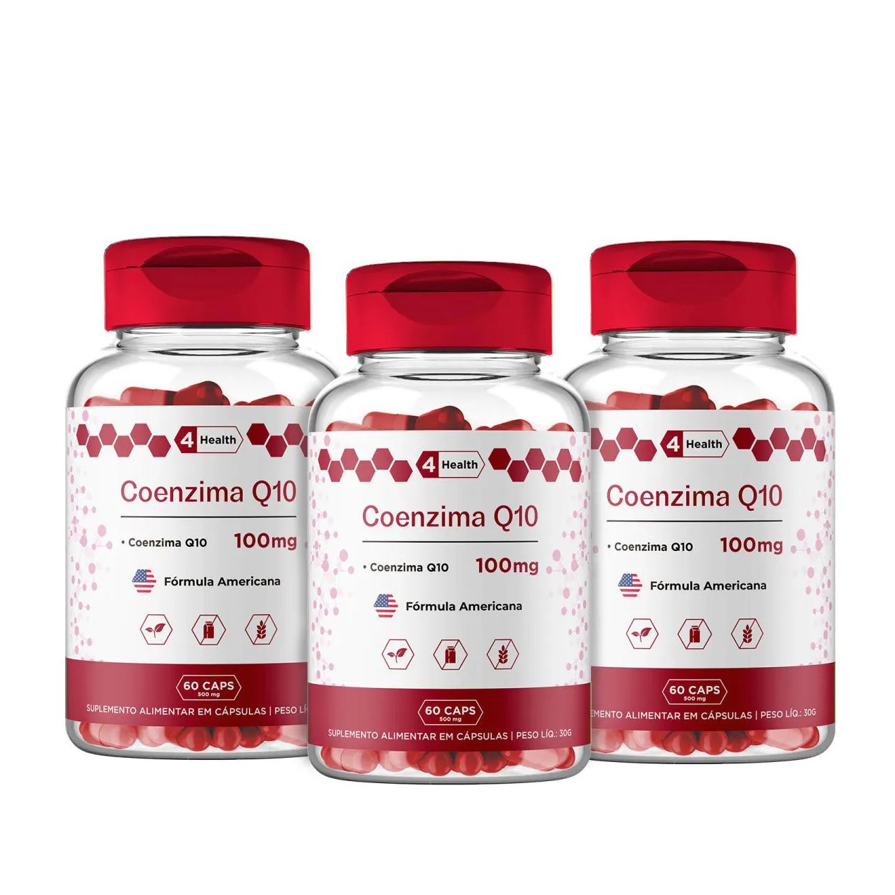 Coenzima Q10 100mg 60 Capsulas - 4 Health - 3 Potes