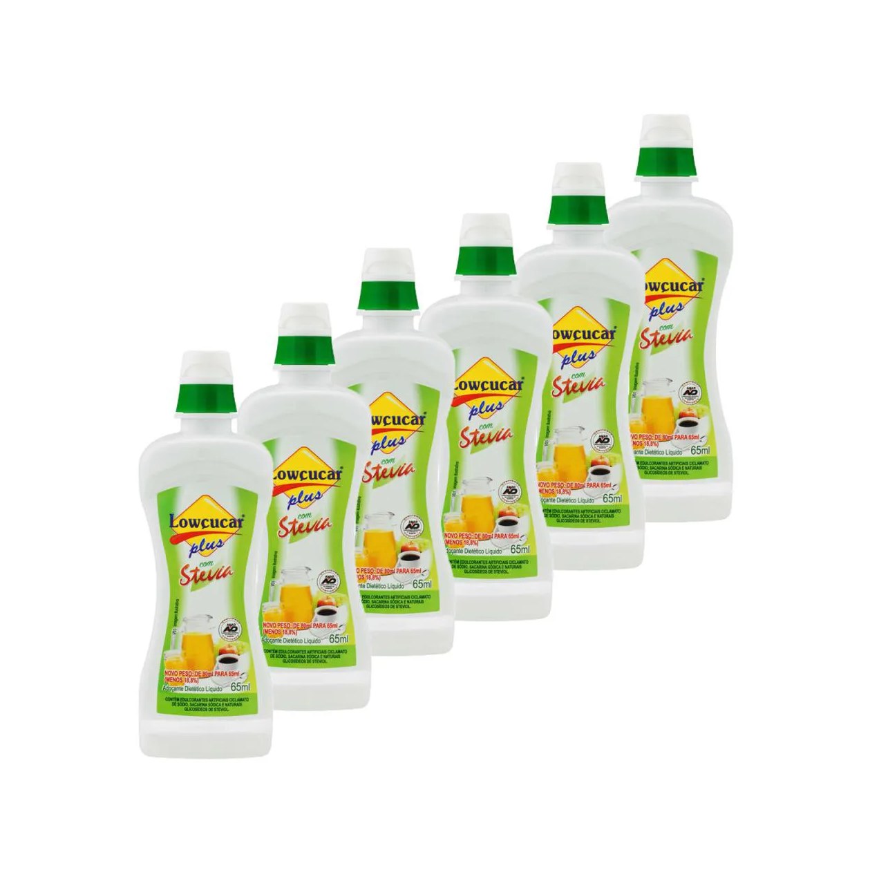 6x Adoçante Lowçucar Plus Líquido com Stévia Zero Calorias