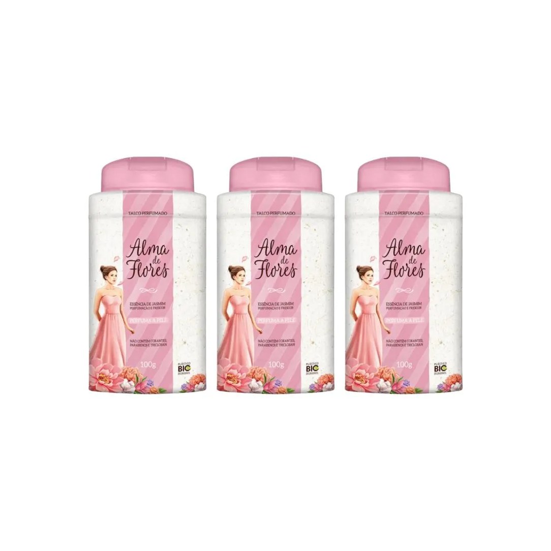 Talco Alma de Flores 100g Essencia Jasmim - Kit C / 3un