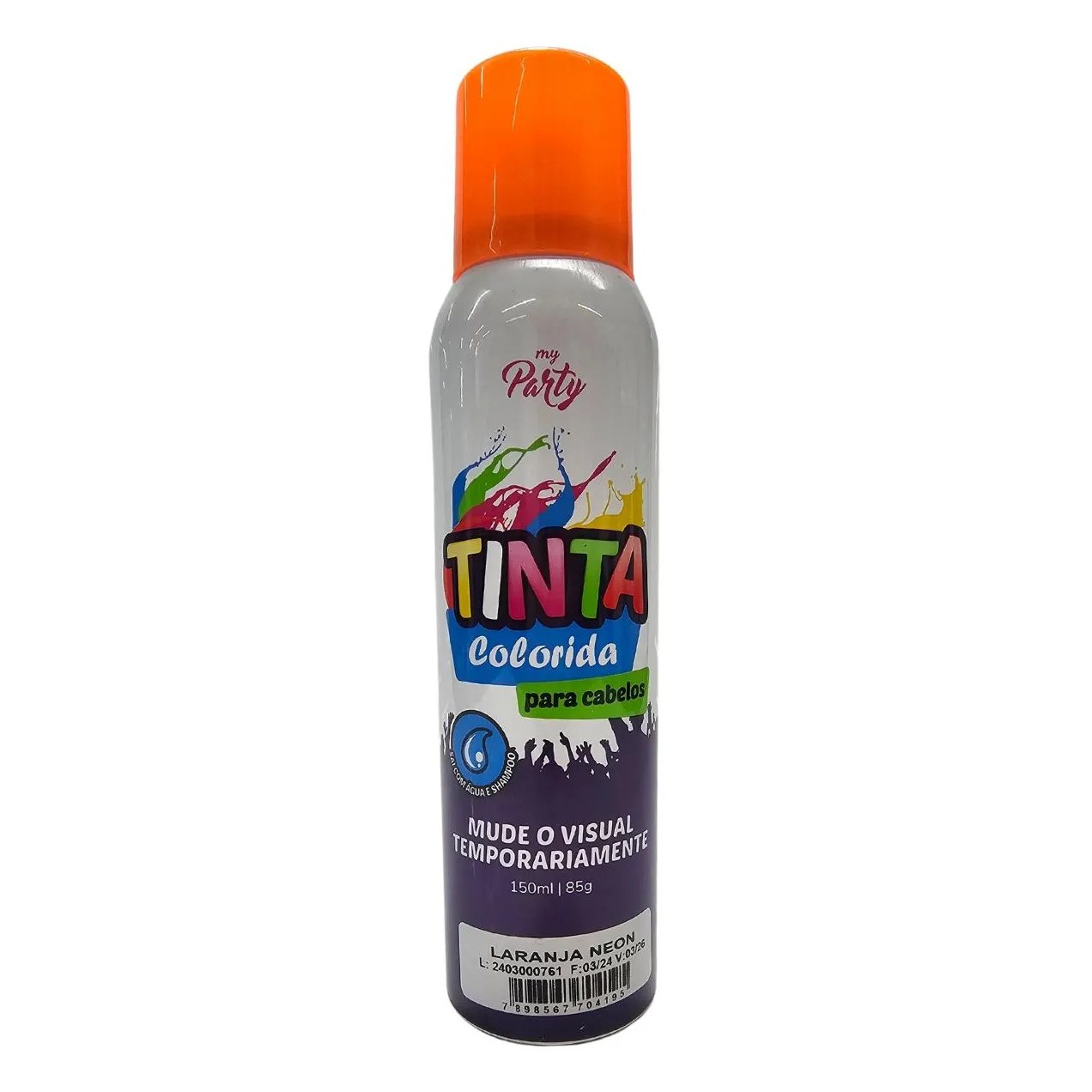 Tinta Temporaria Spray de Cabelos Laranja Neon My Party 150ml / 85g
