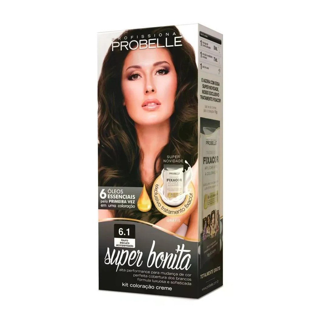 Tintura Probelle Super Bonita 6.1 Louro Escuro Acinzentado