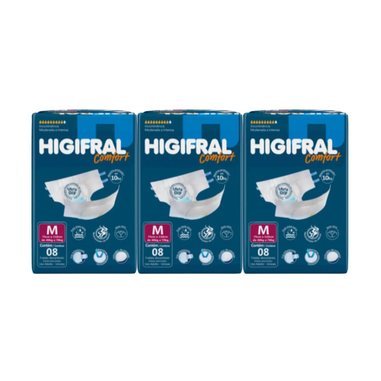 Kit C3 Fralda Adulto Tam M Comfort Descartável - Higifral