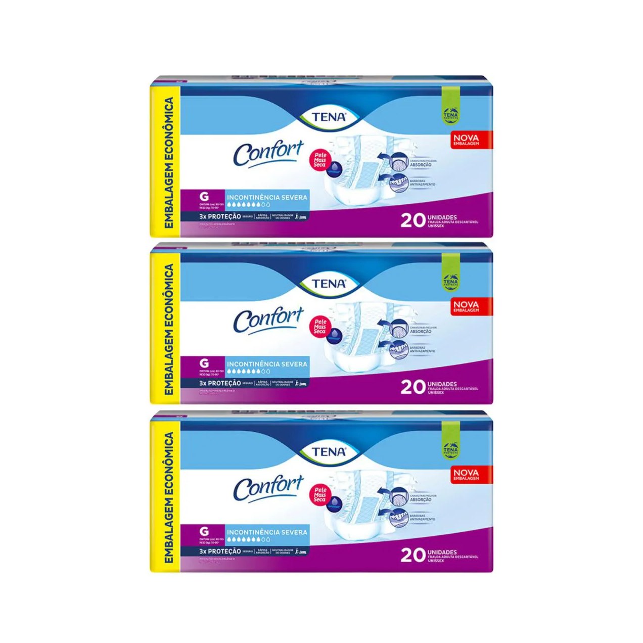 Kit C3 Pacote Econômico Fralda Adulto Tam G - Tena