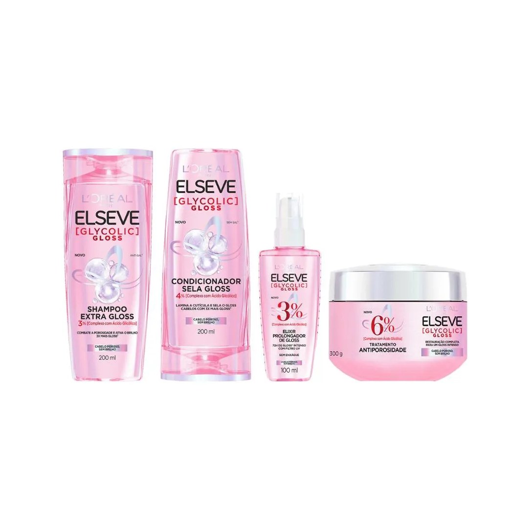 Kit Elseve Glycolic Gloss Sh 200ml+cond 200ml+cr Trat+serum