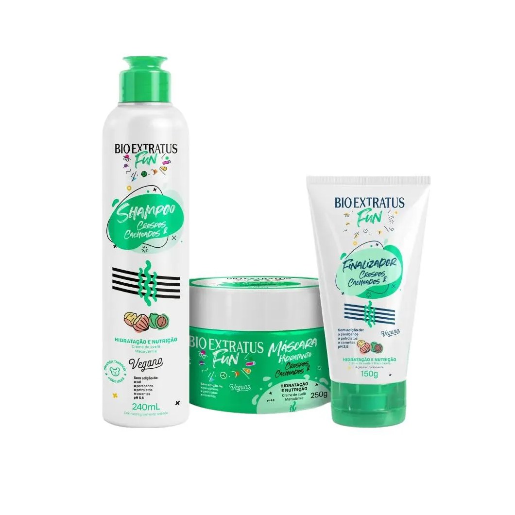 Kit 1 Shampoo 1 Mascara 1 Finalizador Fun Crespos e Cacheados