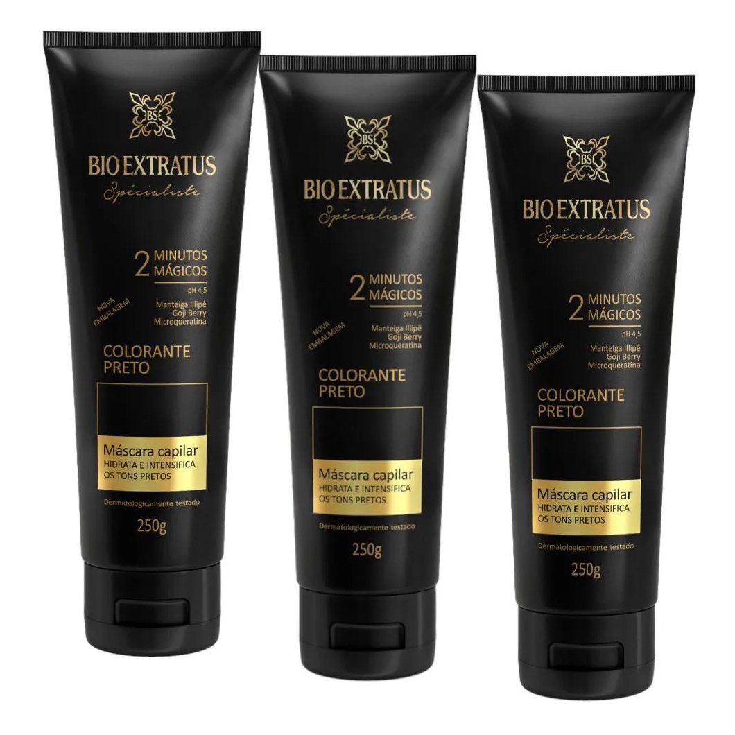 Kit 3 Mascaras Colorante Preta Reaviva A Cor e Trata 250 Gr