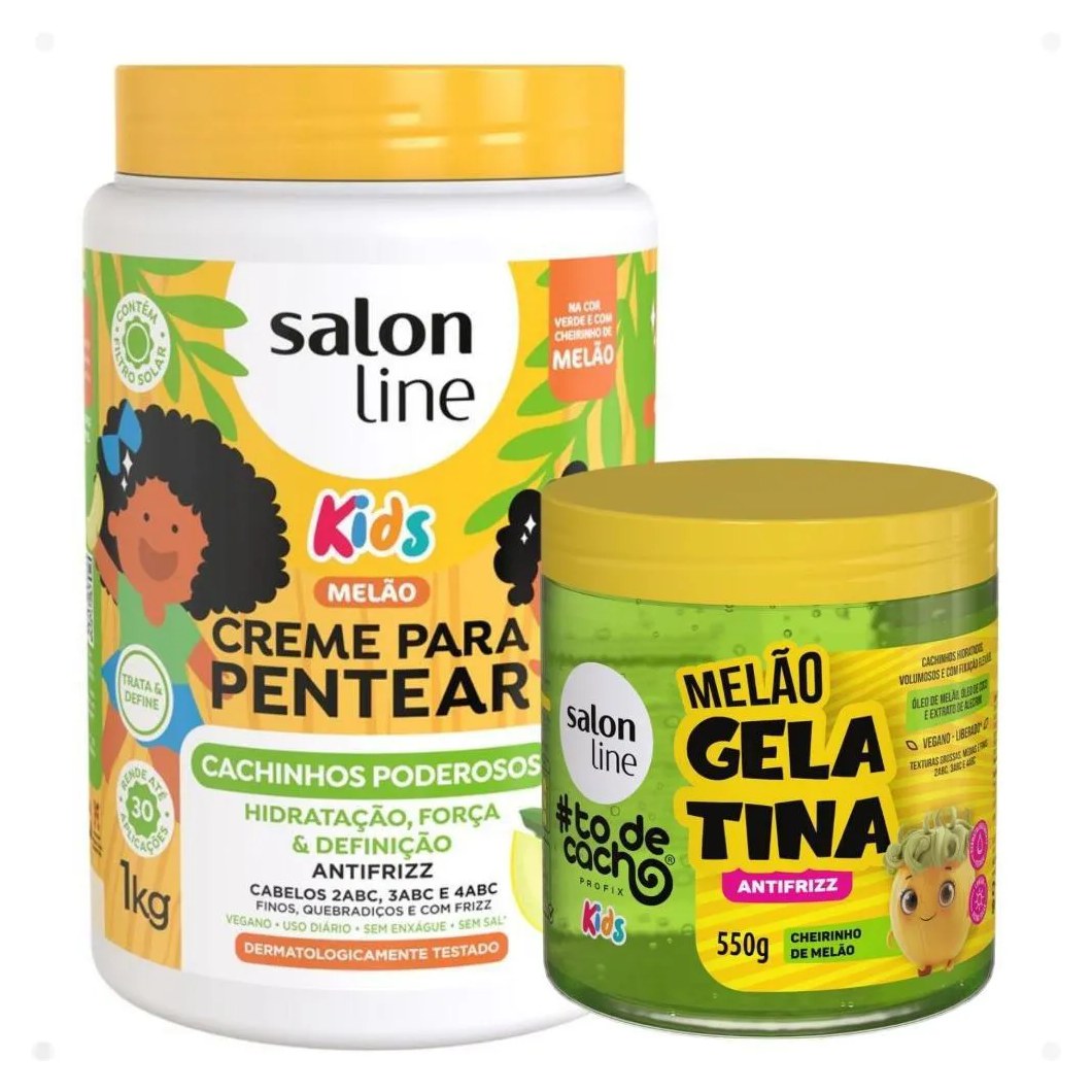 Kit Salon Line Kids 1 Creme para Pentear e 1 Gelatina Antifrizz Melão