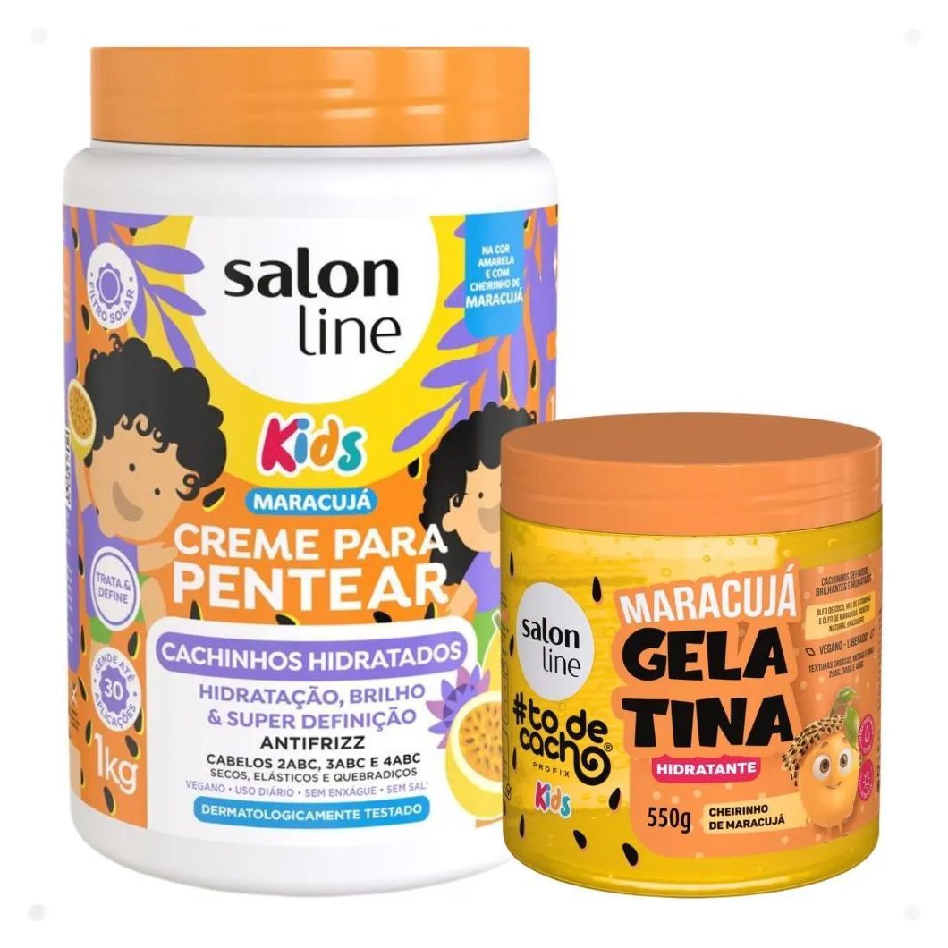Kit Salon Line Kids 1 Creme para Pentear e 1 Gelatina Hidratante Maracujá