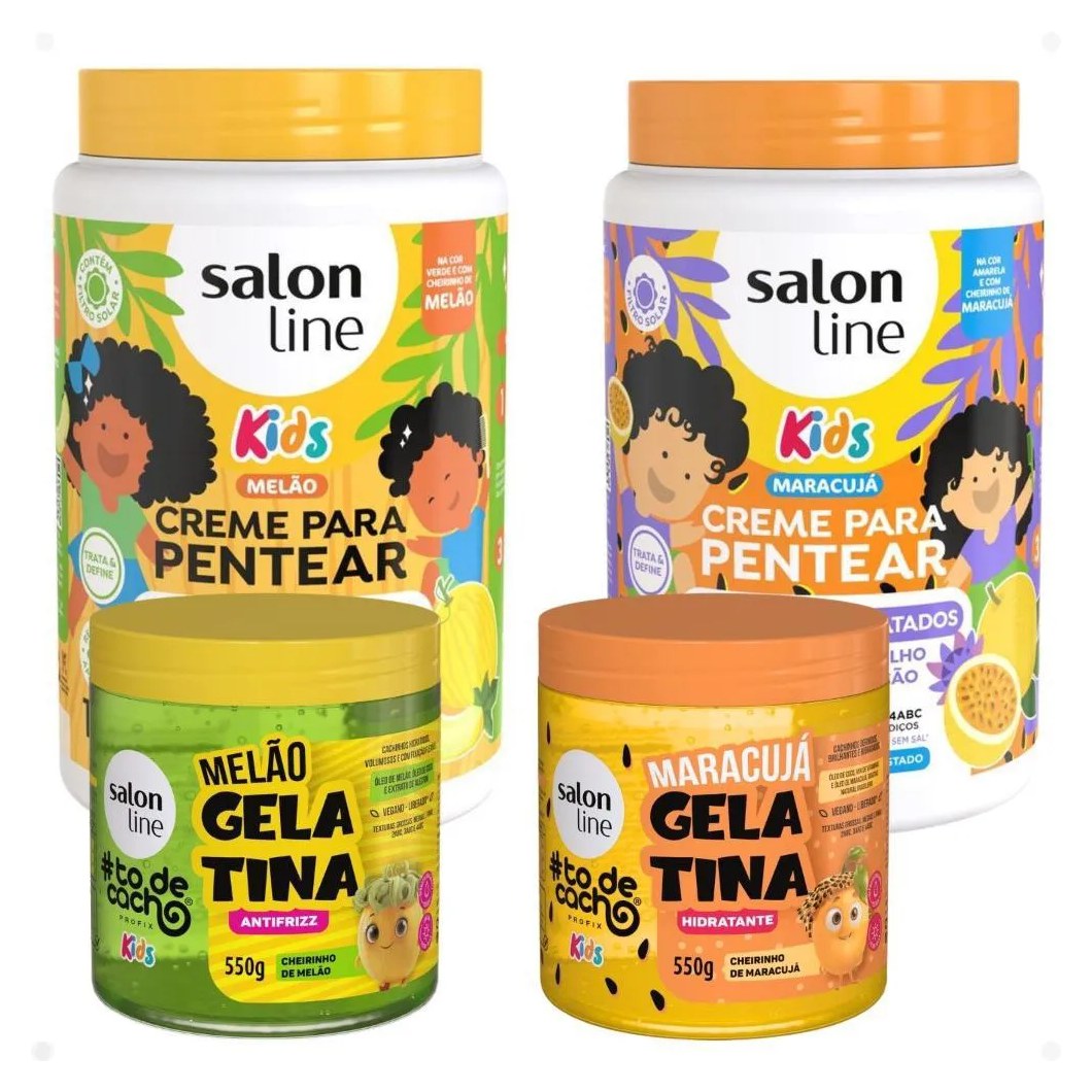 Kit Salon Line Kids: 2 Cremes e 2 Gelatinas Melão e Maracujá