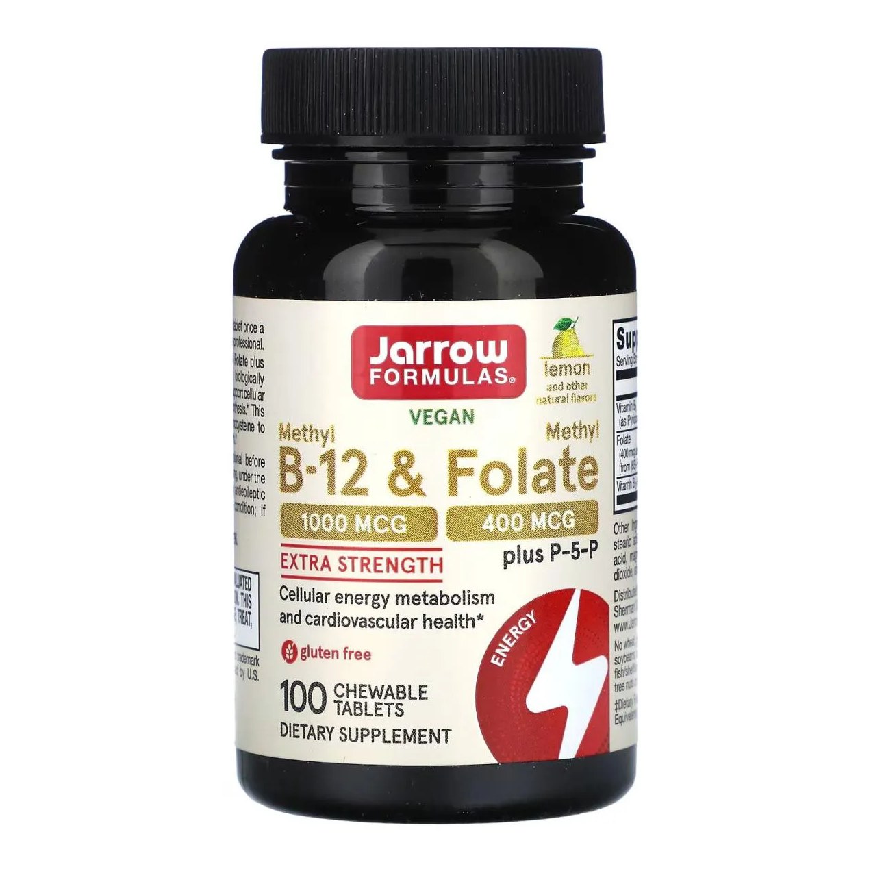 Vitamina Methil B12 1000mcg & Metilfolato 400mcg 100 Pastilhas Mastigaveis Sabor Limão - Jarrow Formulas