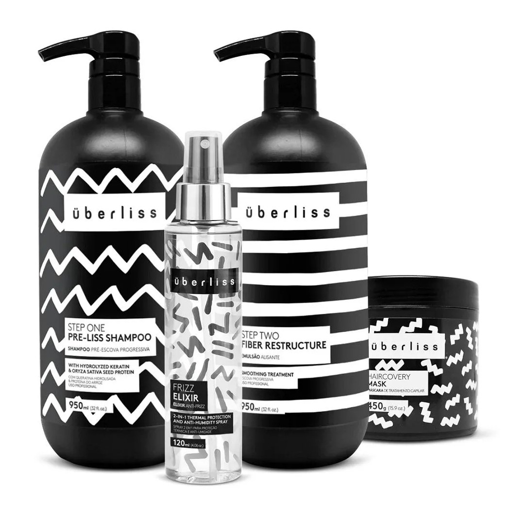 Avlon Kit Escova Progressiva sem Formol Uberliss 2 Passos + Haircovery Mask 450g + Protetor Térmico 120ml