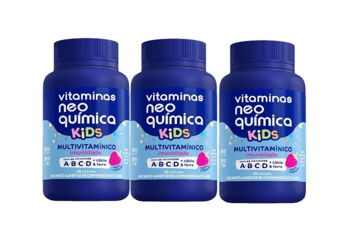 Kit 3x Vitamina Kids Morango 60 Comp Mastigáveis -neoquimica