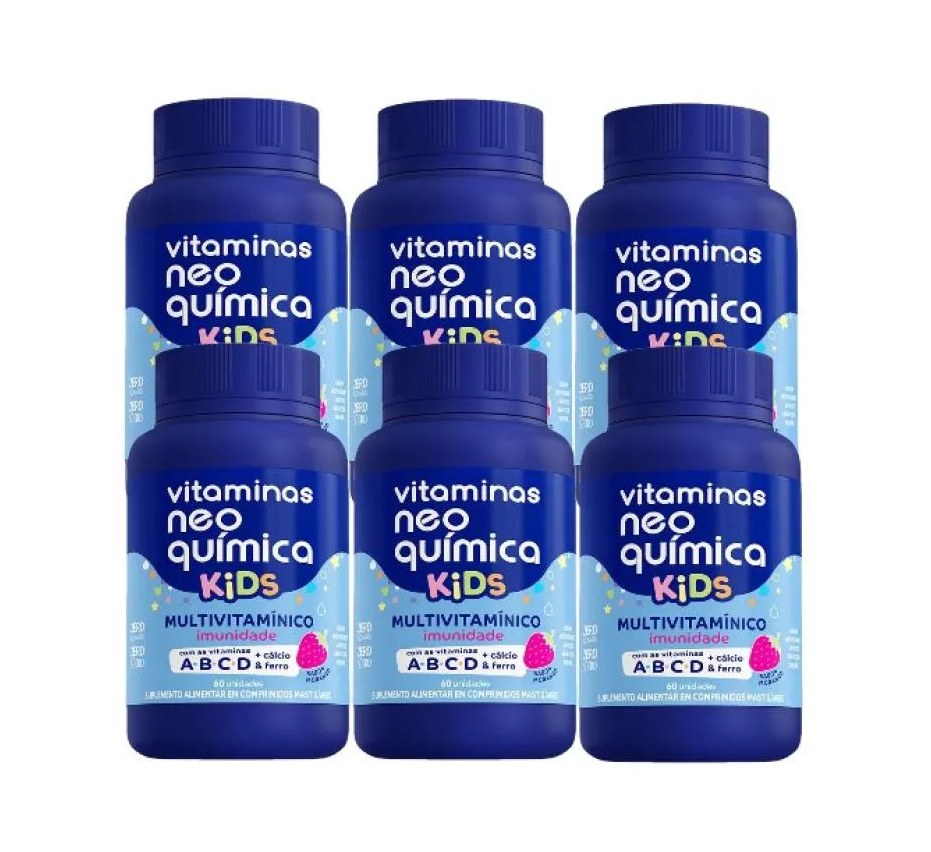 Kit 6x Vitamina Kids Morango 60 Comp Mastigáveis -neoquimica