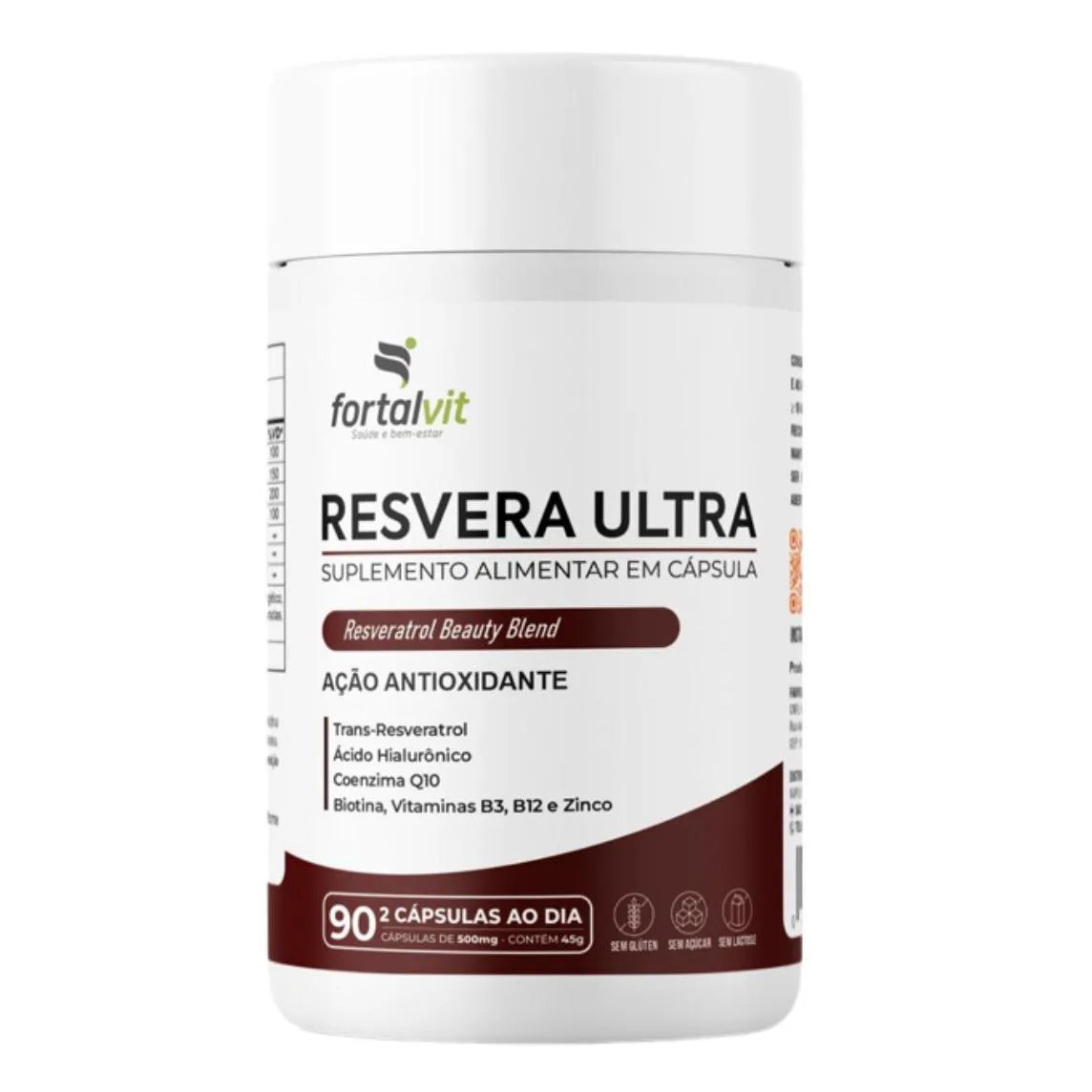Resvera Ultra, 90 Cápsulas, Beauty Blend, Trans-resveratrol, Ácido Hialurônico, Biotina, Coenzima Q10, Vitaminas B3 e Zinco