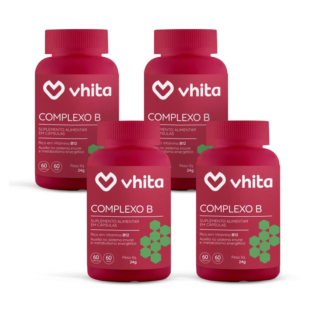 Vitamina B com Manganês para Apoiar o Metabolismo - Complexo B Vhita 4 Potes
