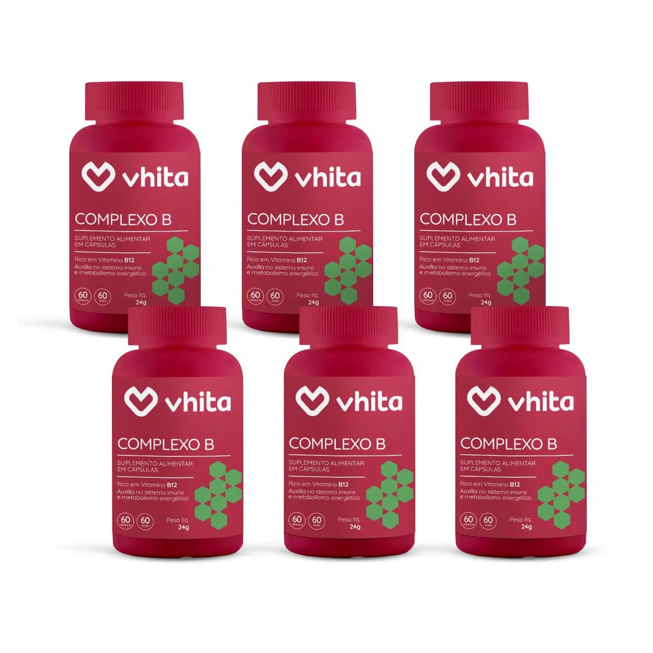 Vitamina B com Manganês para Apoiar o Metabolismo - Complexo B Vhita 6 Potes