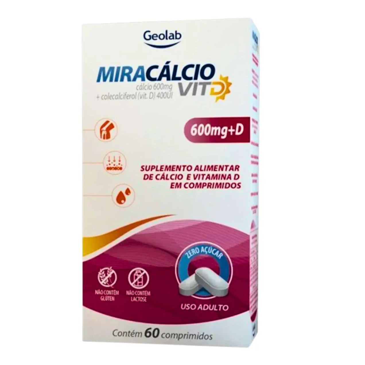 Calcio 600 com Vitamina D Miracalcio D Composicao Idoso Kit 3 Kit 1