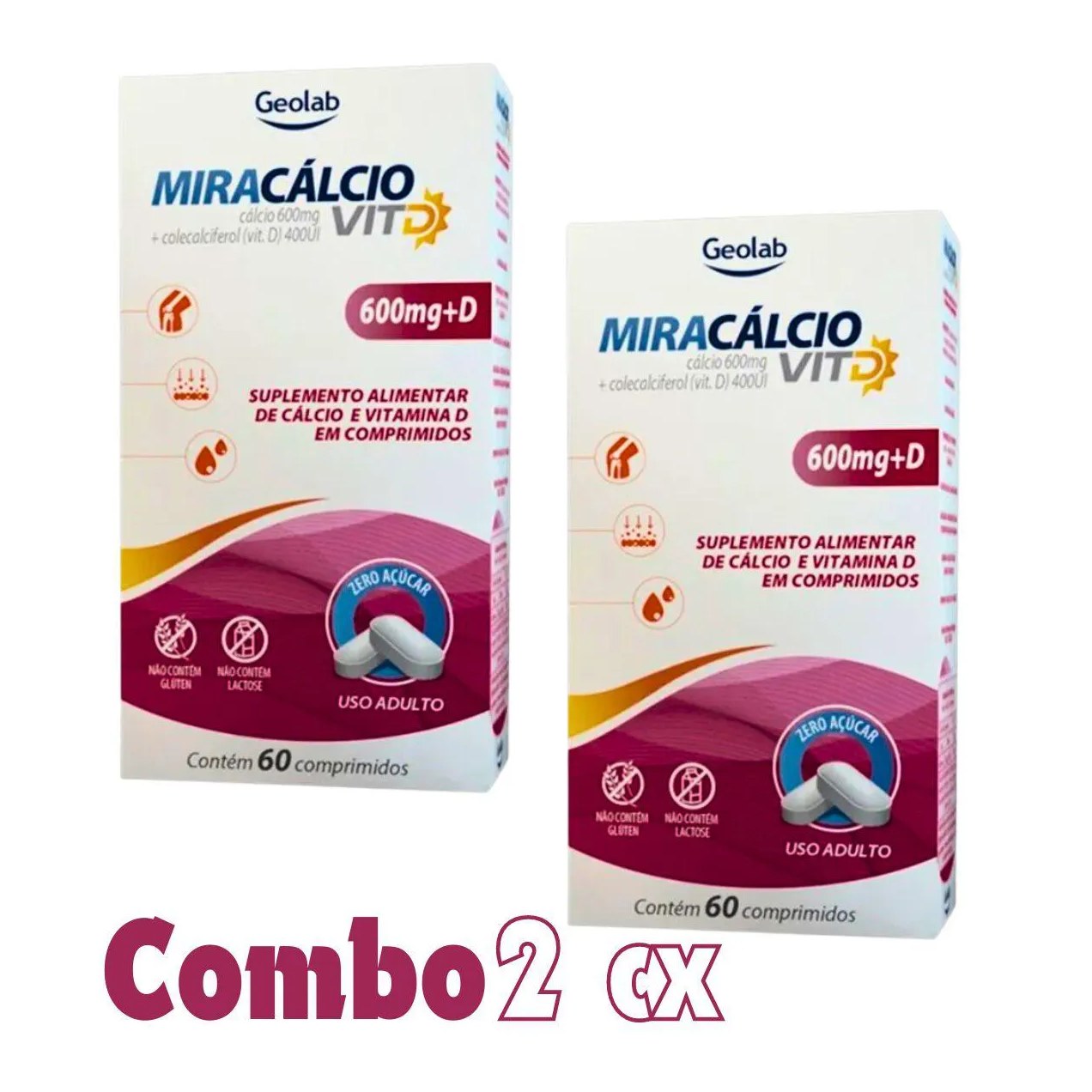Calcio 600 com Vitamina D Miracalcio D Composicao Idoso Kit 3 Kit 2