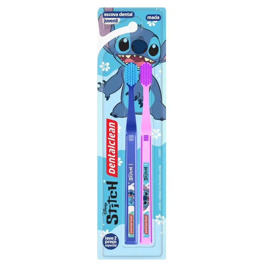 Escova Dental Juvenil Macia Disney Stitch Dentalclen 2 unidades