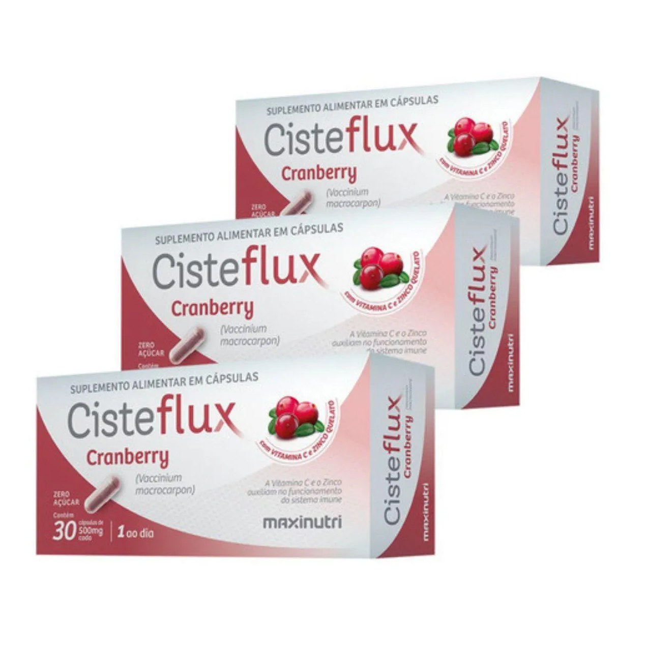 Kit 3x - Cisteflux Cramberry 500mg (30caps) - Maxinutri