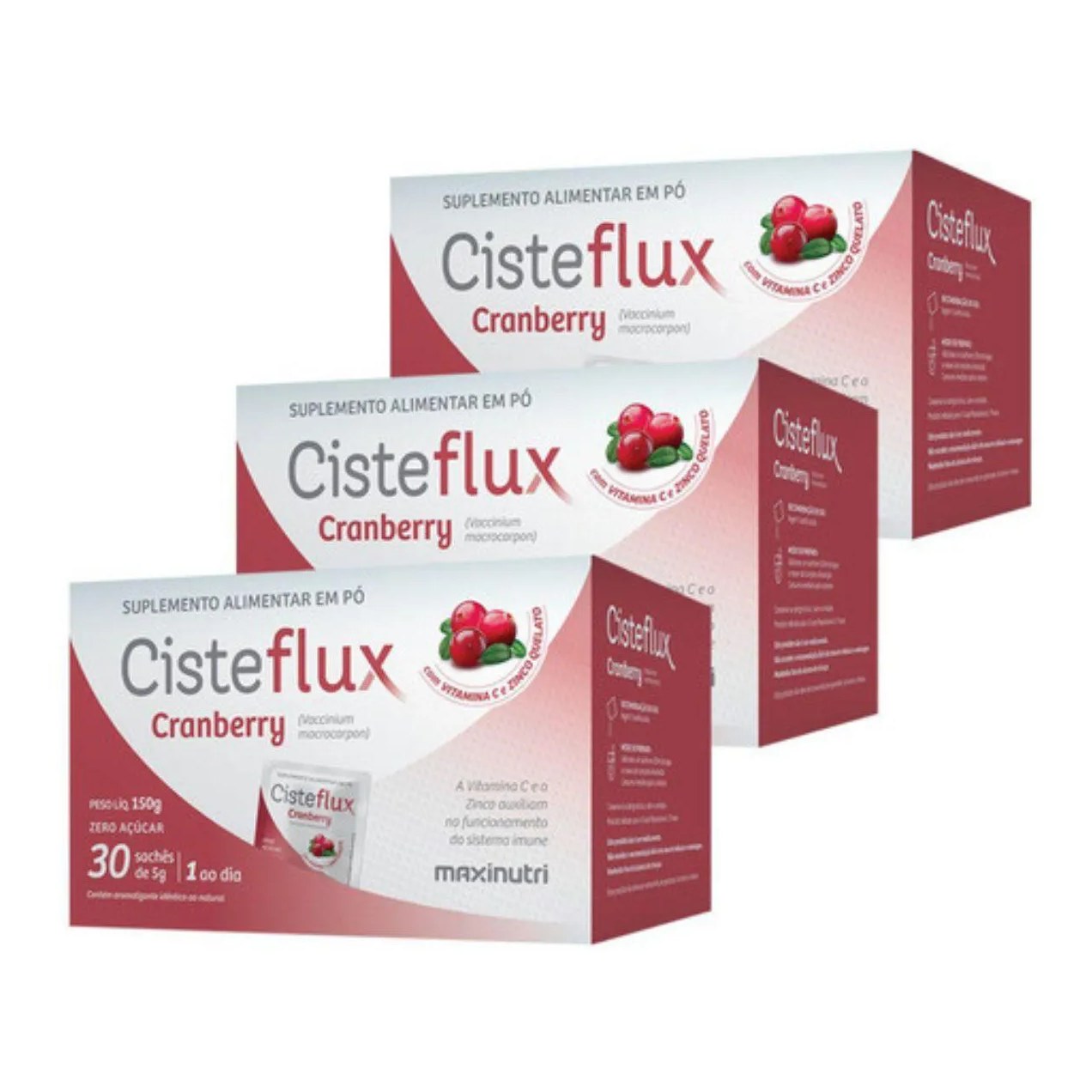 Kit3x - Cisteflux Cramberry (30 Sachês de 5g) - Maxinutri