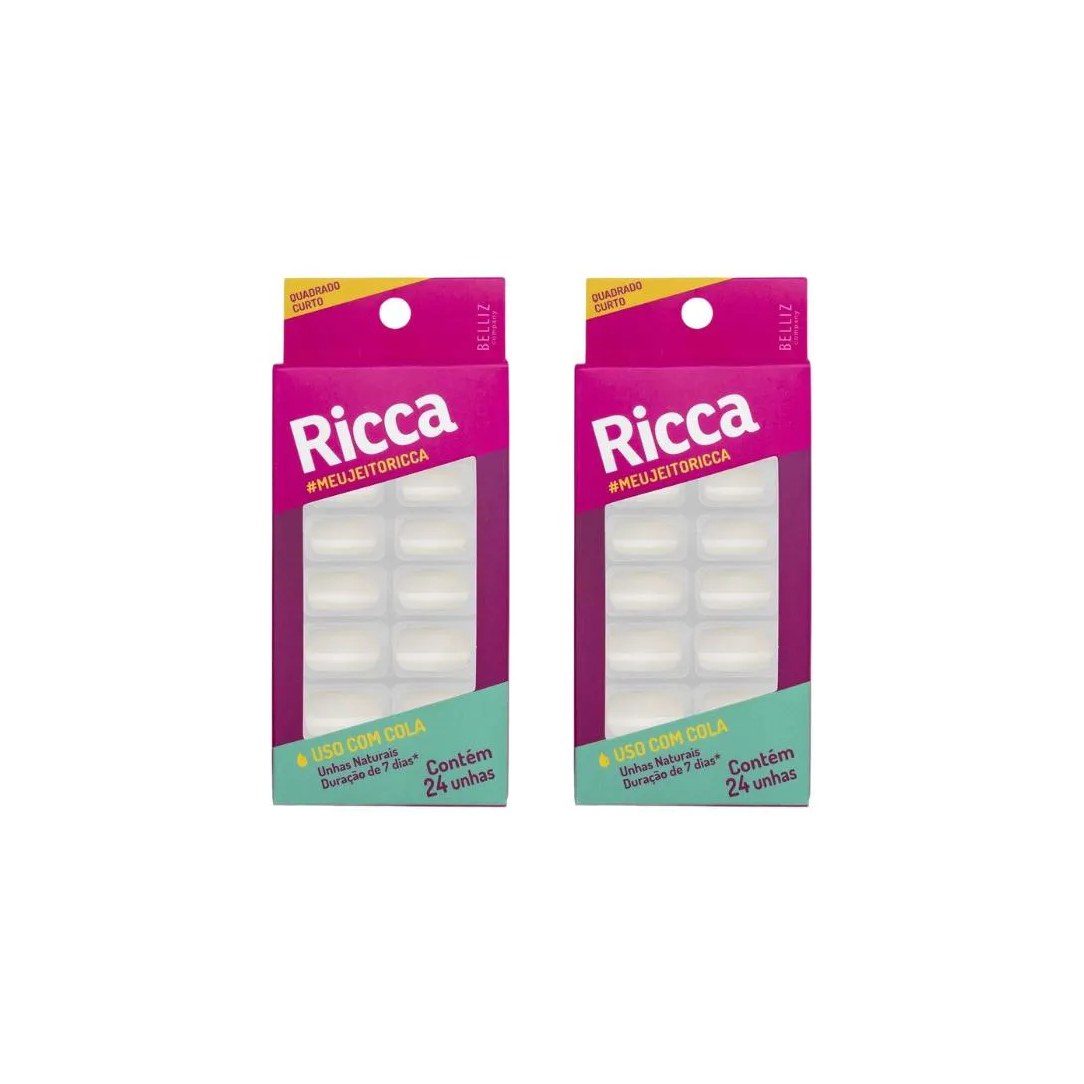 Unhas Postiças Ricca Natural com 24un Quadrado Curto Nat - 2un