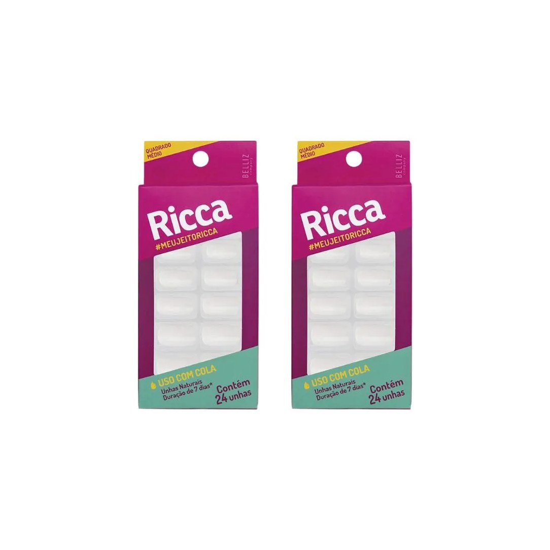Unhas Postiças Ricca Natural com 24un Quadrado Medio - 2un