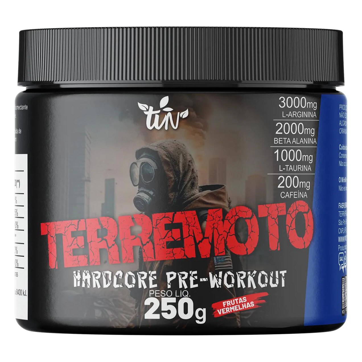 Pré Treino Terremoto 250g com As Composições L-arginina,beta Alanina, L-taurina e Cafeína Frutas Vermelhas